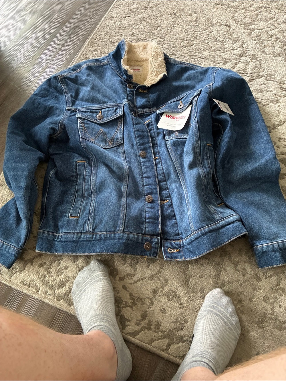Wrangler Blue Denim Jacket with Cream Sherpa Collar - Kids